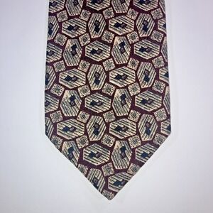 Vintage Robert Talbott Studio Red Tan Geometric Silk Necktie USA Hand Sewn